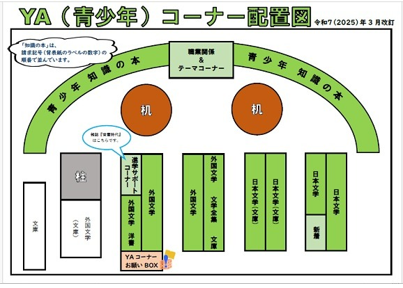 中央図書館YAコーナーフロアマップ